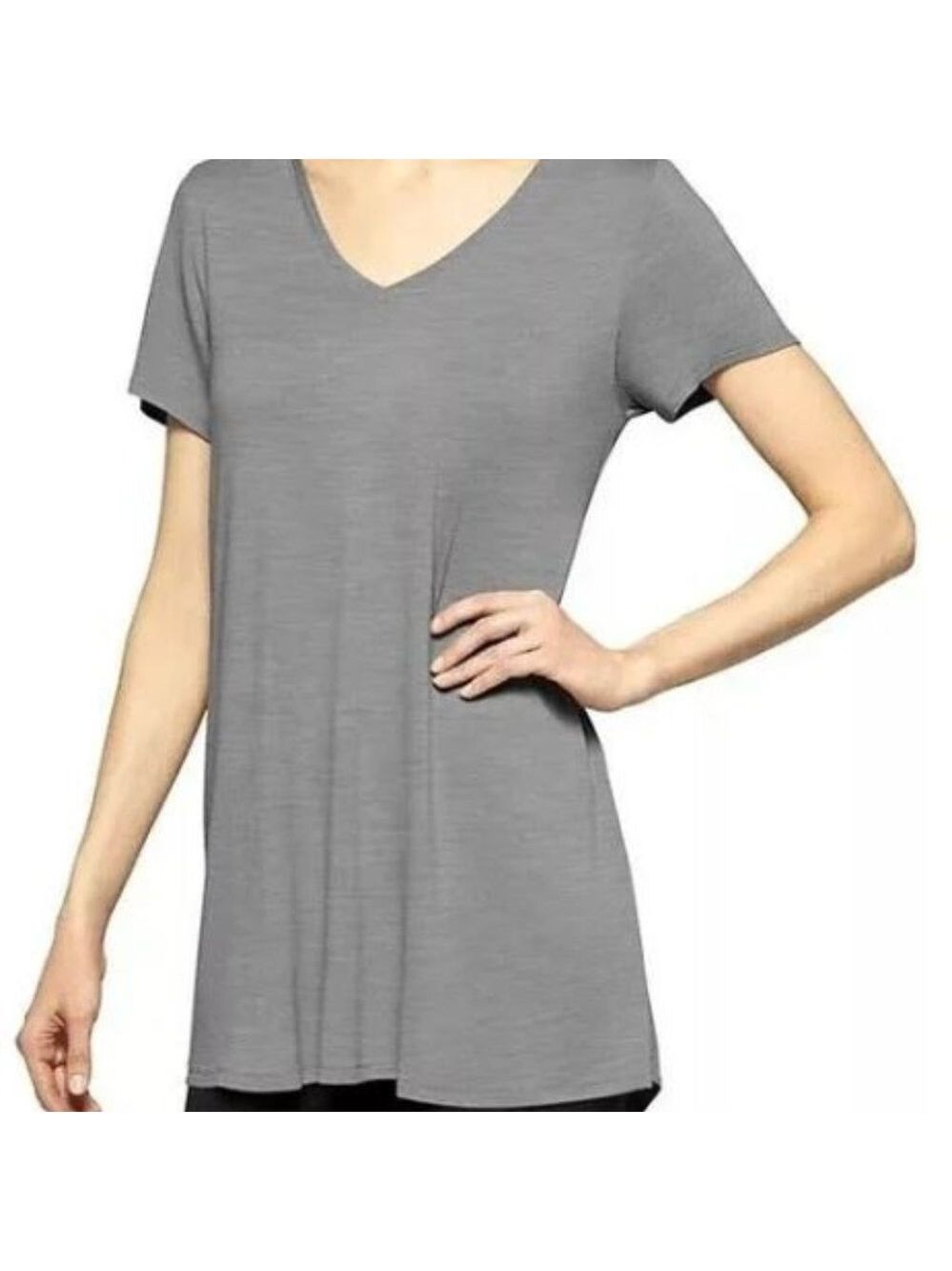 New Hue Women's Short‎ Sleeve V-Neck Gray T-shirt. Size XL.